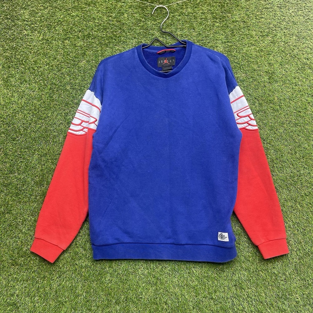 Nike Air Jordan Sweatshirt Mens Medium Blue White Wings Classic Crew Pullover